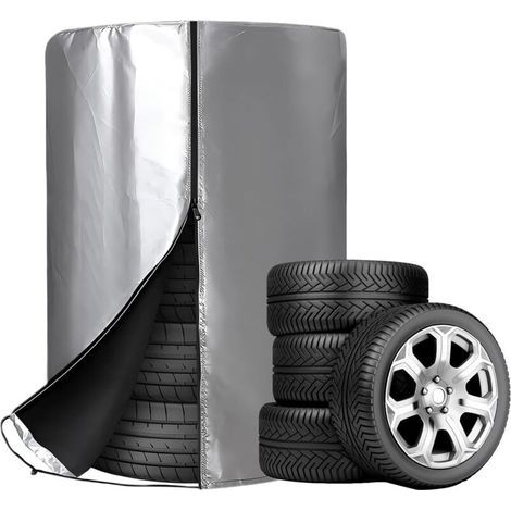Housses Pneus Auto Universelle Housse Pneu Etanche A l'eau Pneus Housse Stockage Anti Poussière Couverture de Sac de Pneu Fermetures Eclair 420D Oxford Argenté pour 4 Pneus (85  120cm) (1/4)
