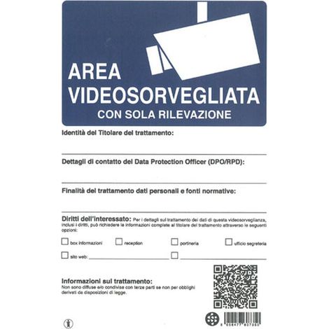 Stamplast Cartello 30x20cm Videosorveglianza con Rilevamento Alluminio