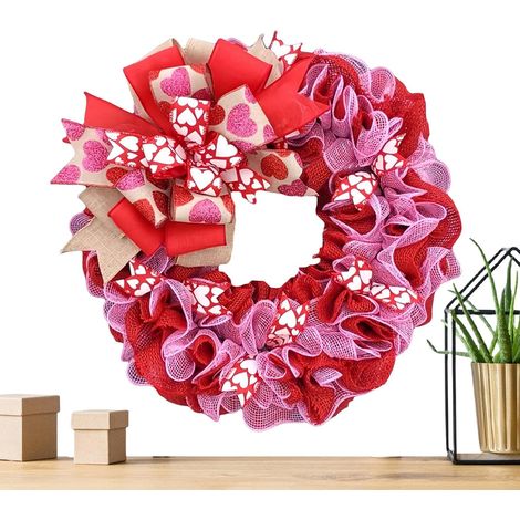Couronne Cœur Saint-Valentin,Déco Murale Ruban Mesh Saint-Valentin Couronnes Décoratives de 40 cm pour Mur pour Intérieur Extérieur Fenêtre Cuisine Salon Chambre Fête Vacances (1/5)