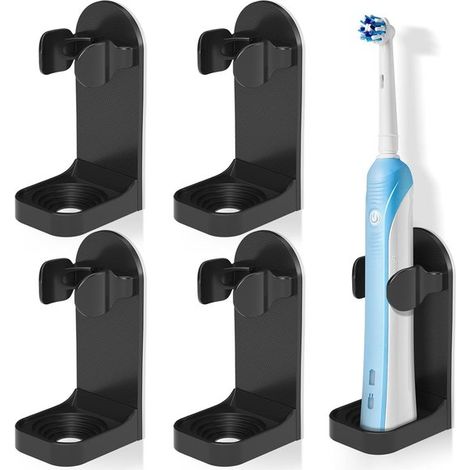Set di quattro porta spazzolini elettrici - Porta spazzolini - Porta spazzolini elettrici - Porta spazzolini elettrici da parete con supporto e ripiano - Adatto al bagno (nero)
