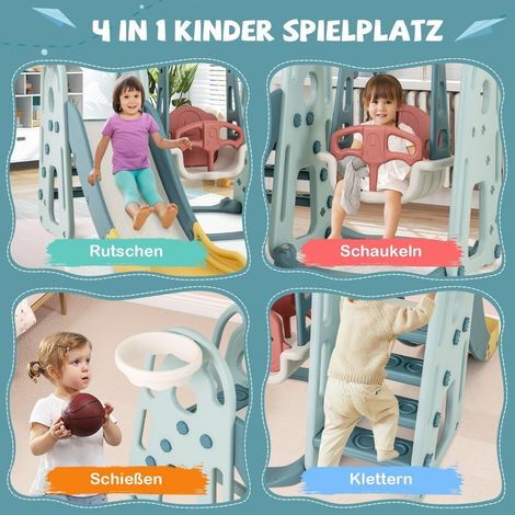 Columpio infantil con tobogan asiento regulable en altura columpio y tobogan 4 en 1 canasta de baloncesto y escalera para ninos a partir de 18 meses