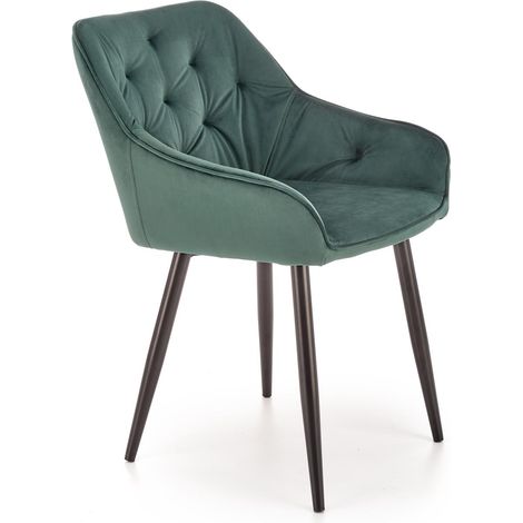 Chaise verte confortable K487, pour salle à manger, en velours, photo réelle (1/5)