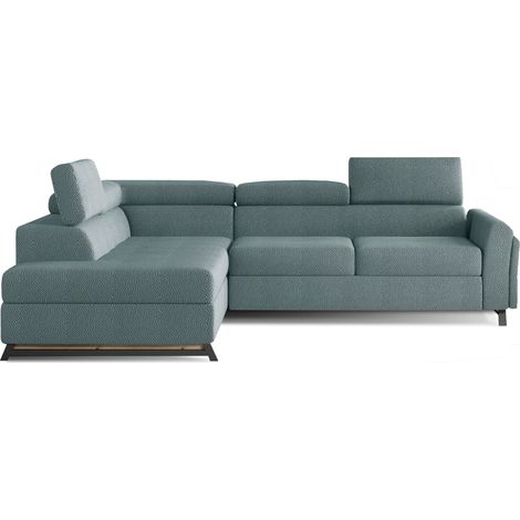 Canapé angle gauche convertible velours vert viride avec têtières réglables Nikos 265cm (1/5)