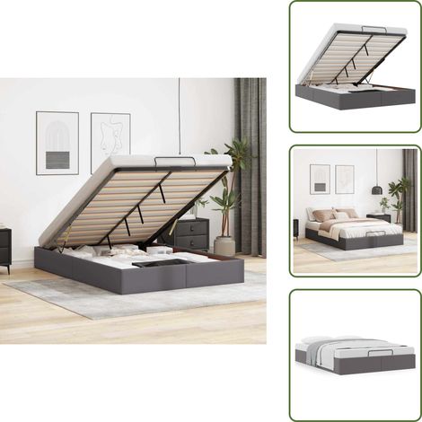 Ottoman-Bett ohne Matratze Grau 140x190 cm Kunstleder - Ottoman-Bett - Ottoman-Betten - Bettrahmen - Bettgestell (1/5)