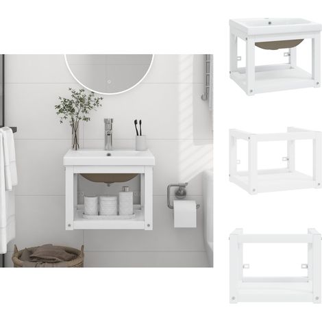 The Living Store Badezimmer-Waschtischgestell mit Waschbecken Weiß Eisen - Wand-Waschtisch (1/5)