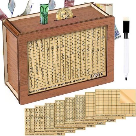 Tirelire en Bois, Tirelire Réutilisable avec Objectif,Tirelire avec 8 Autocollants pour Enfants et Adultes