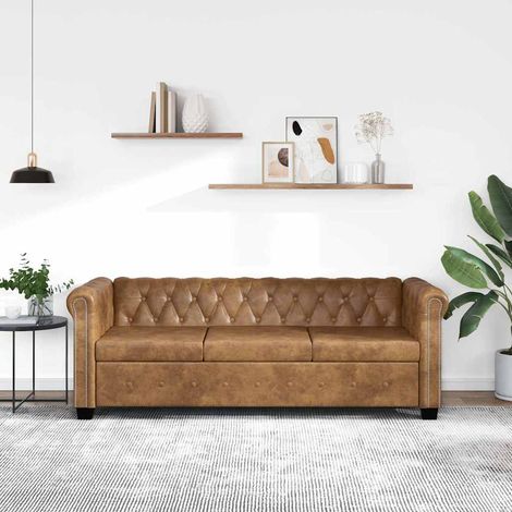 vidaXL Canapé Chesterfield 3 places cuir artificiel marron (1/5)