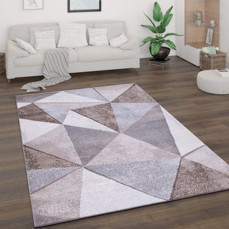 Paco Home Teppich Wohnzimmer Kurzflor Vintage Abstrakt Modern Geometrisch Rautenmuster 160x220 cm, Beige
