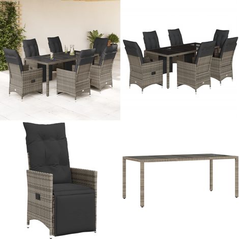 Ensemble de bistro de jardin 7 pcs coussins gris poly rotin - Salon De Jardin - Set De Salon De Jardin - Mobilier De Jardin - Fauteuil Pliable - Chaises Pliantes - Home & Living (1/5)