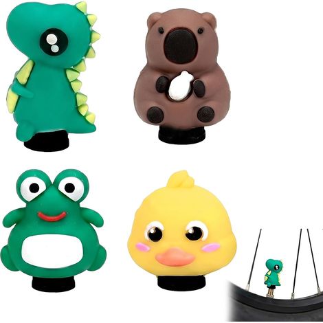 Bouchon Valve Pneu Voiture Rigolo, Capuchon de Valve Design Dinosaure Canard Grenouille Ours, Accessoires de Pneu Universels pour Auto Moto Vélo avec Valve Schrader (1/5)