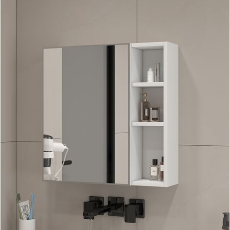 Armario de baño 55x13x56 cm de MDF blanco con espejo y almacenaje FloraGrace (1/5)