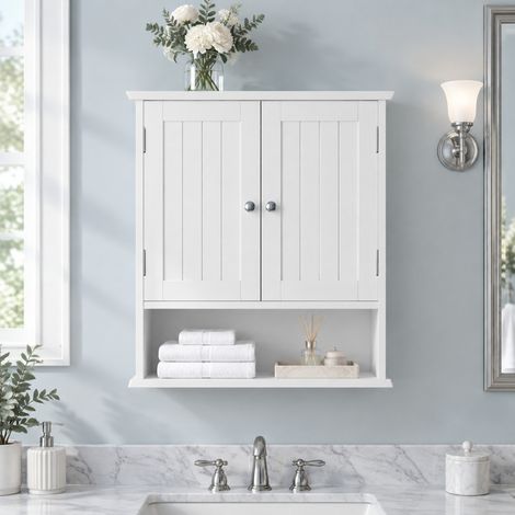 Armadio bagno sospeso 54,6x19,8x59,9 cm in MDF bianco salvaspazio – MEUBLIV (1/5)