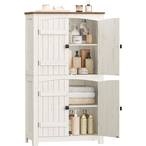 Armoire de Rangement avec Portes de Grange, Style Ferme, Buffet Haut, avec 4 Portes, Meuble de Rangement, Étagères Réglables, Marron Rustique et Blanc (1/5)