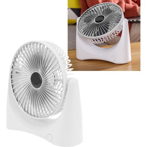 Mini ventilateur de bureau, USB, ventilateur silencieux à trois vitesses, ventilateur sur pied réglable, argent, rechargeable par USB. (1/5)