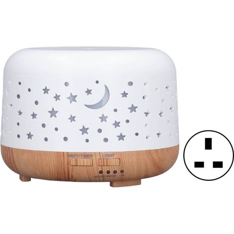 Diffuseur d'aromathérapie 300ml, design bois grain, silencieux pour bureau, lumière LED colorée, 100-240V, prise UK (1/5)