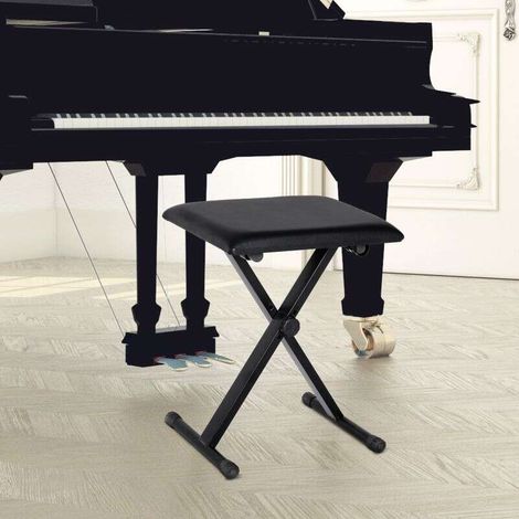 Tabouret banquette réglable pliable pour piano et clavier acier revêtement synthétique noir