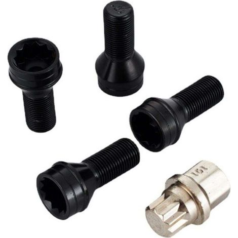 4 Pcs M14 x 1.5 MM Black Steel Wheel Bolt & Lock Lug Nut Set avec clé de Rechange et Accessoire