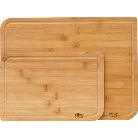 5Five Simply Smart – Set de 2 planches à découper en bambou 35 x 25 cm – Résistantes aux rayures – Canaux de collecte pour jus – Écologiques et élégantes