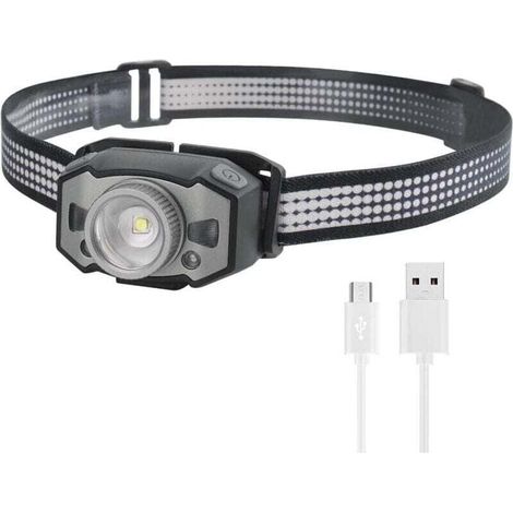 Wiederaufladbare LED-Stirnlampe, wasserdicht (IPX5), rotes und weißes Licht, intelligente Stirnlampe (1/4)