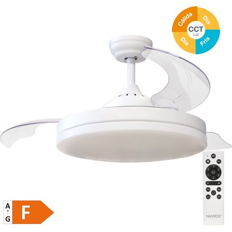 Ventilador techo Tungati con luz CCT regulable y mando Ø107 3 aspas retráctiles DC Blanco (1/5)