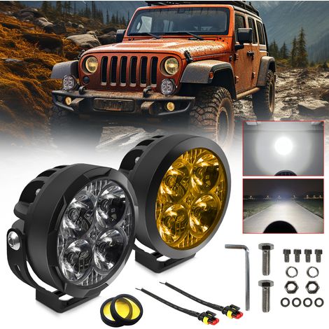 Fari fendinebbia a LED per motociclette, 90W 9000lm, fari ausiliari con coperture ambra, staffe di montaggio per lenti per trattori, camion, ATV, UTV, SUV, barche, set da 2
