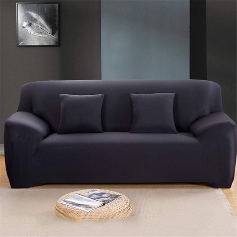 Sofabezug Elastischer Stretch für 2-Sitzer Set mit 2 Kissenbezügen Universeller, rutschfester Stoff für Armlehnensofas Schwarz 145–185 cm (1/5)