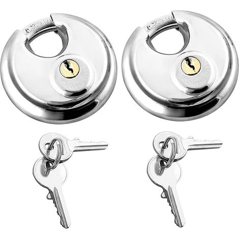 Lot De 2 Cadenas À Disque Circulaire 70mm Avec Clés Inox Cadenas Exterieur Extérieur Cadenas Résistant Aux Intempéries Pour Unité De Stockage Extérieure, Remise, Clôture,porte (1/5)