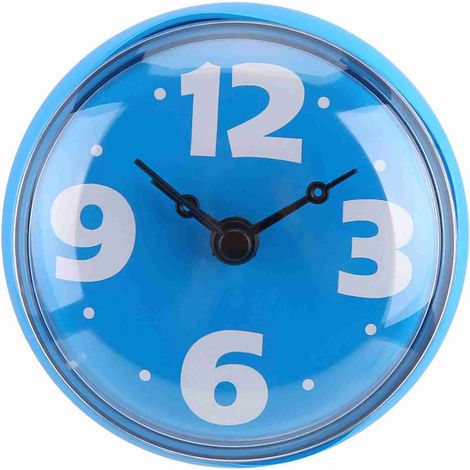 Horloge de douche étanche - ABS, 7x4cm, bleue, ventouse forte pour miroir et carrelage, design pointeur classique, accessoire salle de bain (1/5)