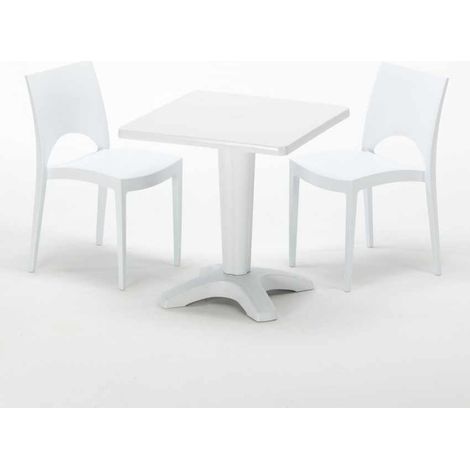 Tavolino Quadrato Bianco 70x70 cm con 2 Sedie Colorate Paris Patio - Bianco