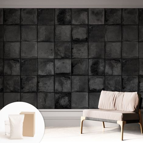 Papier peint intissé pour salon chambre à coucher peint imprimé Installation facile - Colle incluse gratuite Carreaux gris 312x219 cm (1/5)