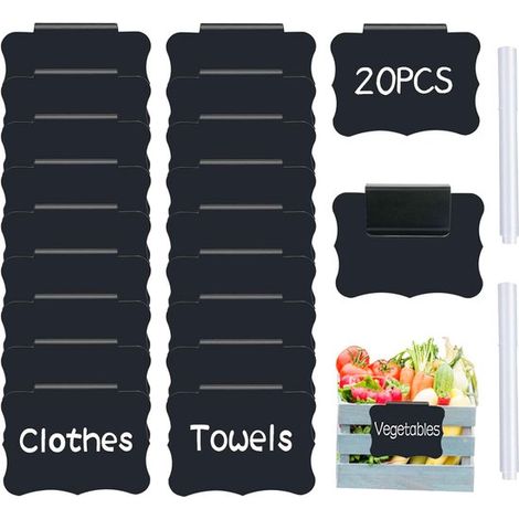 20 étiquettes à pince réutilisables pour paniers de rangement, armoires et boîtes de rangement avec 2 marqueurs (1/5)