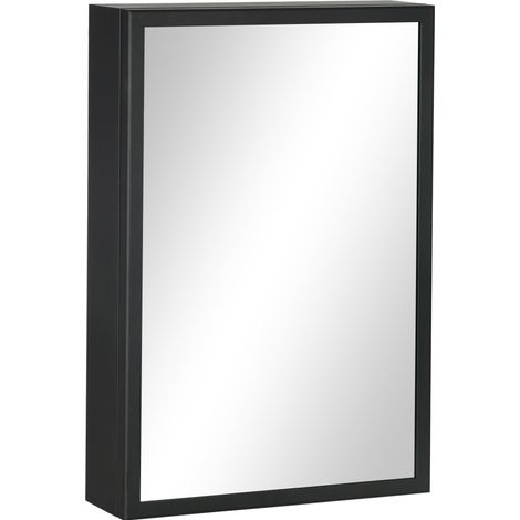 Badezimmerschrank mit Spiegel, 3 Ablagen, schwarz, Stahl, 40 x 12 x 60 cm (1/4)