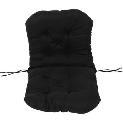 Coussin de chaise berçante épais, capitonné, résistant au soleil et à la pluie, avec attaches, pour intérieur et extérieur, noir (1/5)