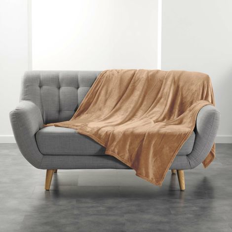 Plaid ultra doux 180 x 220 cm – Flanelle Unie Flanou Camel (1/3)