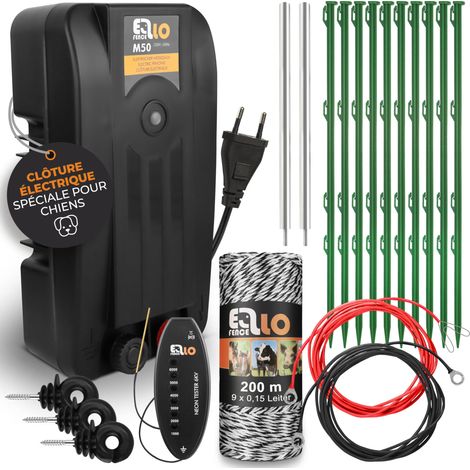 Kit Complet clôture électrique avec 200 m de Fil - Inclut testeur LED, Appareil Secteur, piquets de clôture, Mise à la Terre & Autres Accessoires - Idéal pour Petits Animaux, Chiens & Chats (1/5)