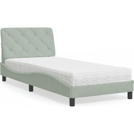 Cama con colchón terciopelo gris claro 90x200 cm vidaXL (1/5)