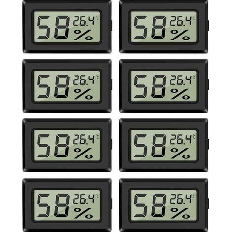 Lot de 8 mini-hygromètres thermomètres Moniteur de jauge d'humidité intérieur numérique avec capteur de température pour voitures à effet de serre, bureau à domicile, Celsius (° C) (1/4)