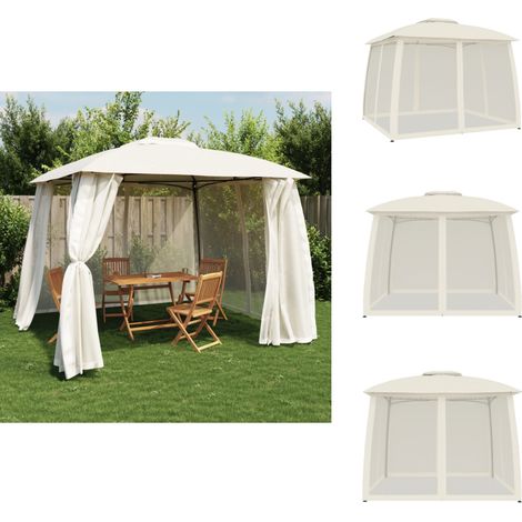 Tonnelle avec double toit et parois en filet crème acier - Tonnelle - Tonnelles - Tonnelle De Jardin - Tonnelle D'extérieur (1/5)