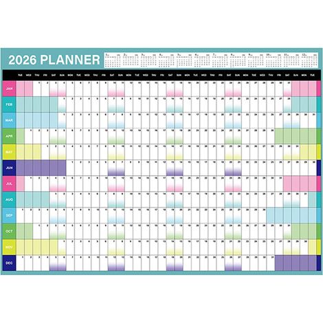 Grand Calendrier Mural Annuel 2026 Vert Format 7 Grand Format, Agenda Mensuel à Suspendre Inscriptible en Papier Résistant, Planificateur Mural Familial et Scolaire pour Maison