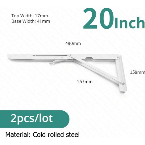 Supports d'étagère pliables (blancs, 50 cm) en 2 pièces, acier inoxydable, adaptés aux camping-cars, gain de place (1/5)