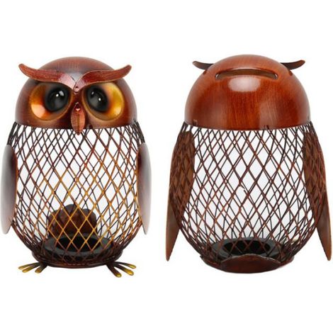 Tirelire Hibou - En Fer - Pour Pièces De Monnaie - Décoration Intérieure - 13,6 x 10,3 x 9,6 cm - 1 Unité (1/5)