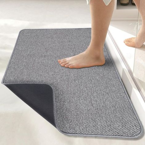 Tapis de bain, tapis de salle de bain ultra-mince, tapis de bain en caoutchouc, gris, 1\'5" x 2\'3" (17x27 pouces) (1/5)