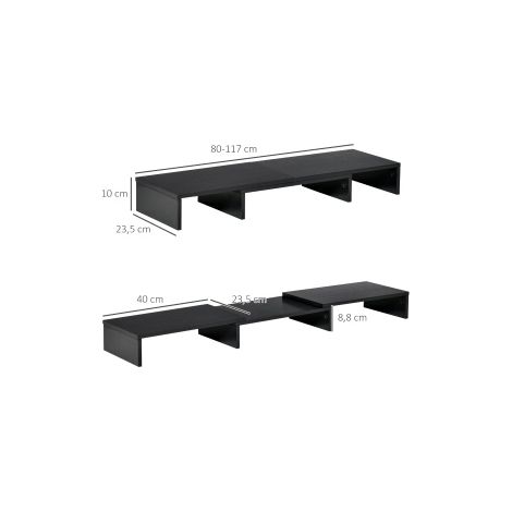 Verstellbarer Monitorständer 80–117 x 23,5 x 10 cm aus schwarzem Holz – MEUBLIV (1/5)