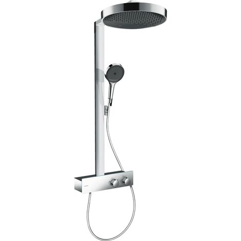 Colonne de douche avec mitigeur thermostatique, douche pluie 360 mm avec robinet, douchette (3 jets), support, flexible, barre et douche de tête ronde 1 jet, Chromé, 26853000 (1/5)