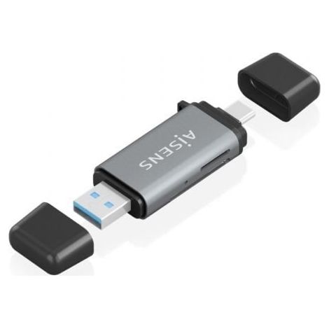 AISENS - LECTOR DE TARJETAS SD, Micro SD, MMC, RS-MMC, MMC Micro, USB-A Y USB-C, GRIS