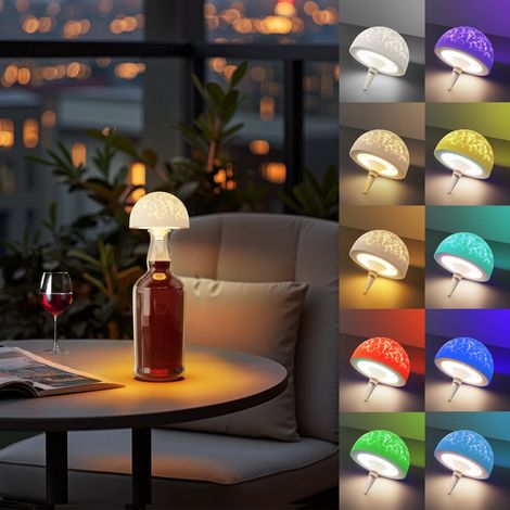 Lampe Led Pour Bouteille De Vin - Applique Champignon Rechargeable Avec Télécommande - Éclairage Ambiant Chaud Réglable - Sans Fil - Pour Décoration Intérieure Extérieure (1/5)