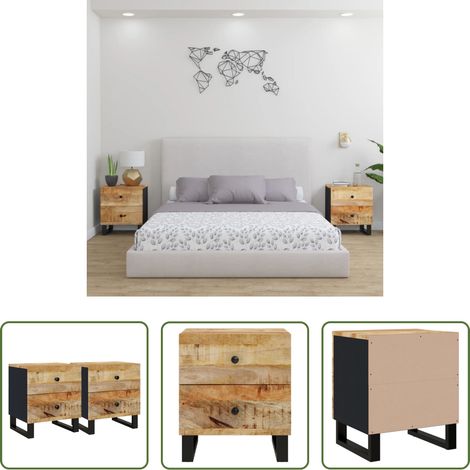 Bois de manguier - Tables de chevet 2 pcs 40x33x46 cm Bois de manguier solide (1/5)