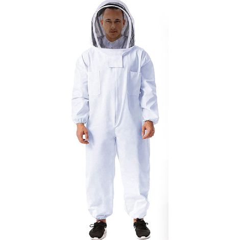 Ortviai Combinaison anti-abeilles professionnelle blanche en nylon respirante, poches doubles et capuche amovible – XXL