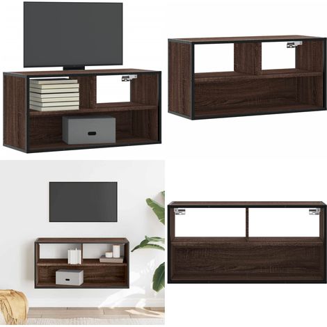 vidaXL Meuble TV chêne marron 80x31x39,5 cm bois d'ingénierie et métal (1/5)