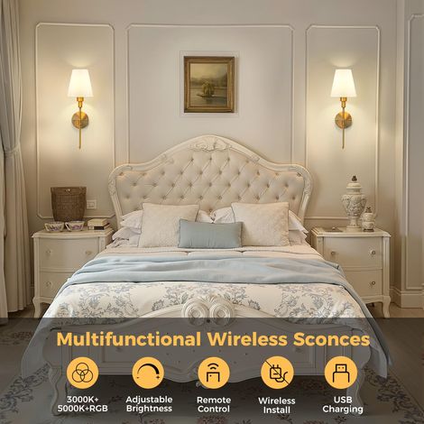 Wall Lamp Traditional Fabric Shade Brushed Copper 6 inch Downrod 2 Pack with Charging Bulb (1/5)